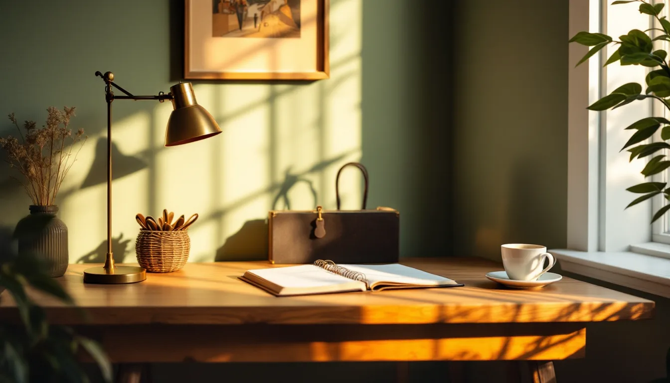 A calm, welcoming bookkeeping office in warm light